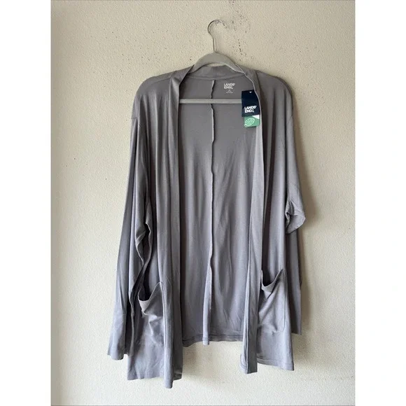 Lands End Open Front Cardigan  Coverup Cotton 3X Gray Long Sleeve Nautical New - Picture 2 of 12